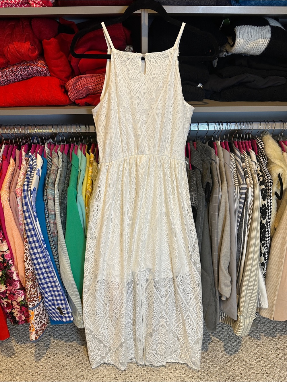 Rue21 white sleeveless lined back slit/ button keyhole closure maxi dress size M